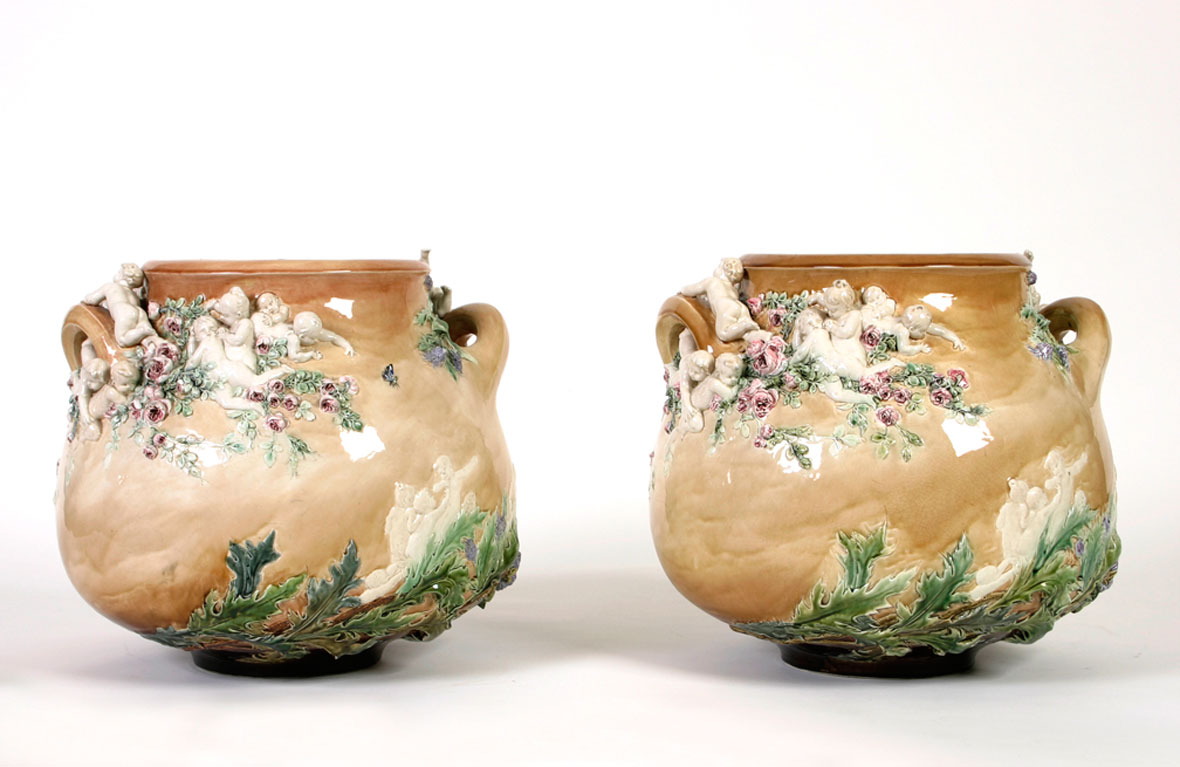 Pair of Ceramic Jardinieres by Carrier Belleuse